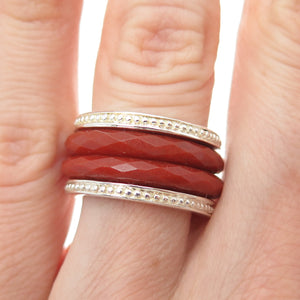 925 Sterling Silver Gold Plated WW Hong Kong Real Carnelian 2-Row Ring Size 5.25