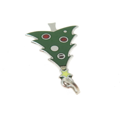 BEAU 925 Sterling Silver Antique Art Deco Enamel Christmas Tree Charm Pendant