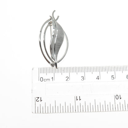 TRU-KAY 925 Sterling Silver Vintage Modernist Floral Leaf Pin Brooch