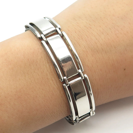 925 Sterling Silver Vintage Panel Link Bracelet 7"