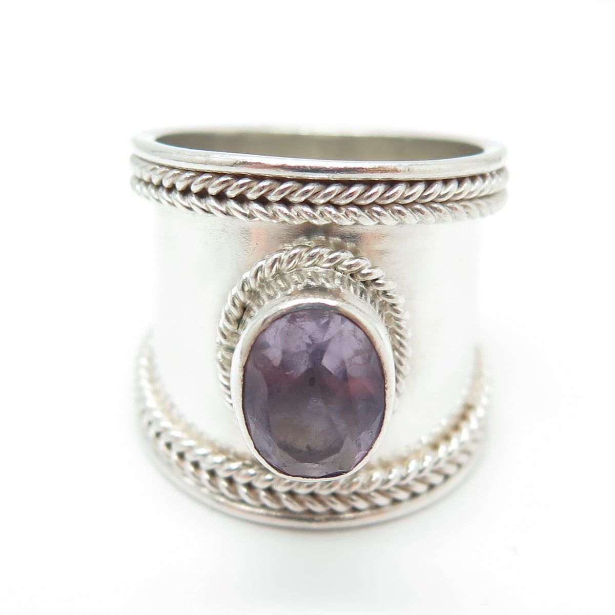 SUARTI BALI 925 Sterling Silver Vintage Real Amethyst Roped Ring Size 7