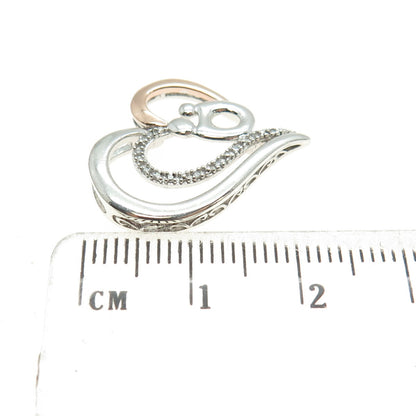 ALWAND VAHAN 10K Rose Gold 925 Sterling Diamond Mom & Chid Heart Slide Pendant