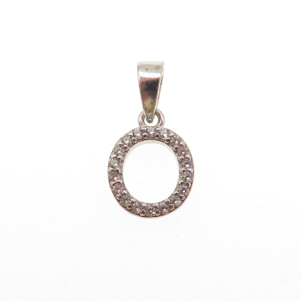 925 Sterling Silver Round-Cut C Z Letter O Initial Mini Charm Pendant