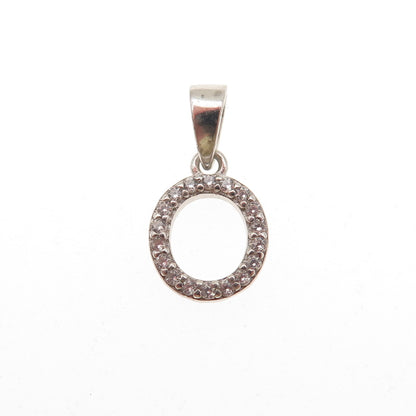 925 Sterling Silver Round-Cut C Z Letter O Initial Mini Charm Pendant
