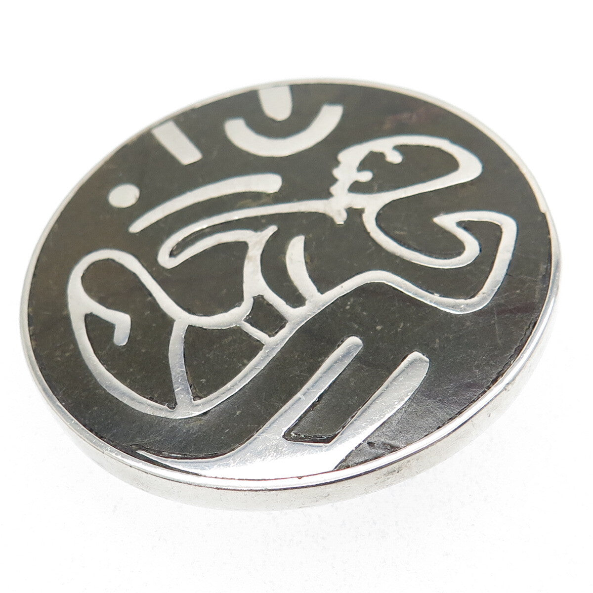 LOS CASTILLO 925 Sterling Silver Vintage Mexico Real Black Onyx Pin Pendant #46
