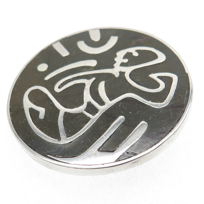 LOS CASTILLO 925 Sterling Silver Vintage Mexico Real Black Onyx Pin Pendant #46