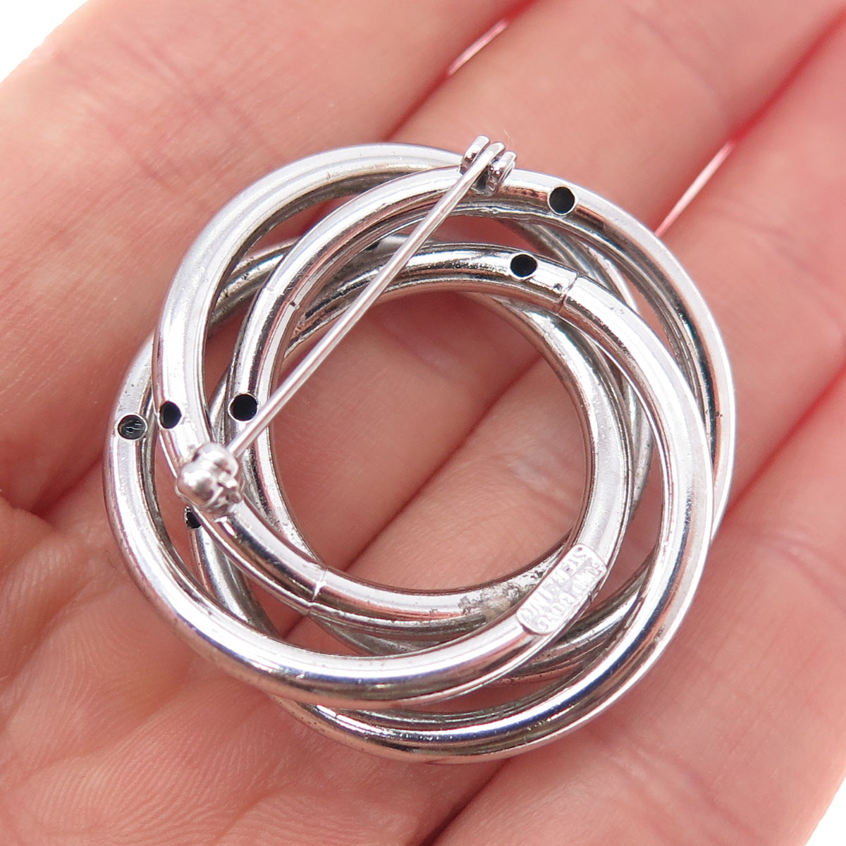 BOND BOYD 925 Sterling Silver Vintage Modernist Interlocked Pin Brooch