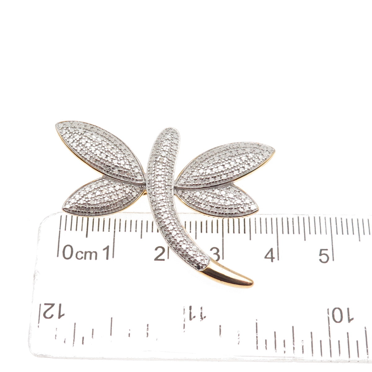 925 Sterling Silver Gold Plated Real Diamond Accent Dragonfly Pin Brooch
