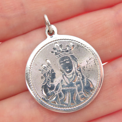 CREED 925 Sterling Silver Vintage St. Mary & Jesus Religious Charm Pendant