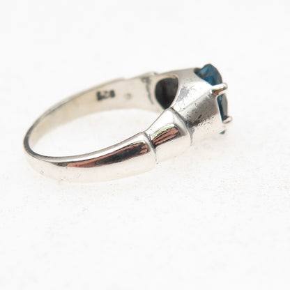 925 Sterling Silver Vintage Real London Blue Topaz Modernist Ring Size 5.75