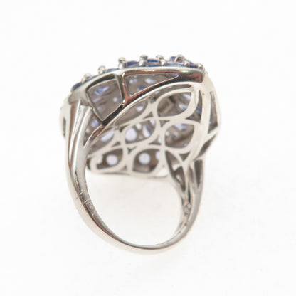 925 Sterling Silver Real Multi-Cut Tanzanite Ring Size 6.75