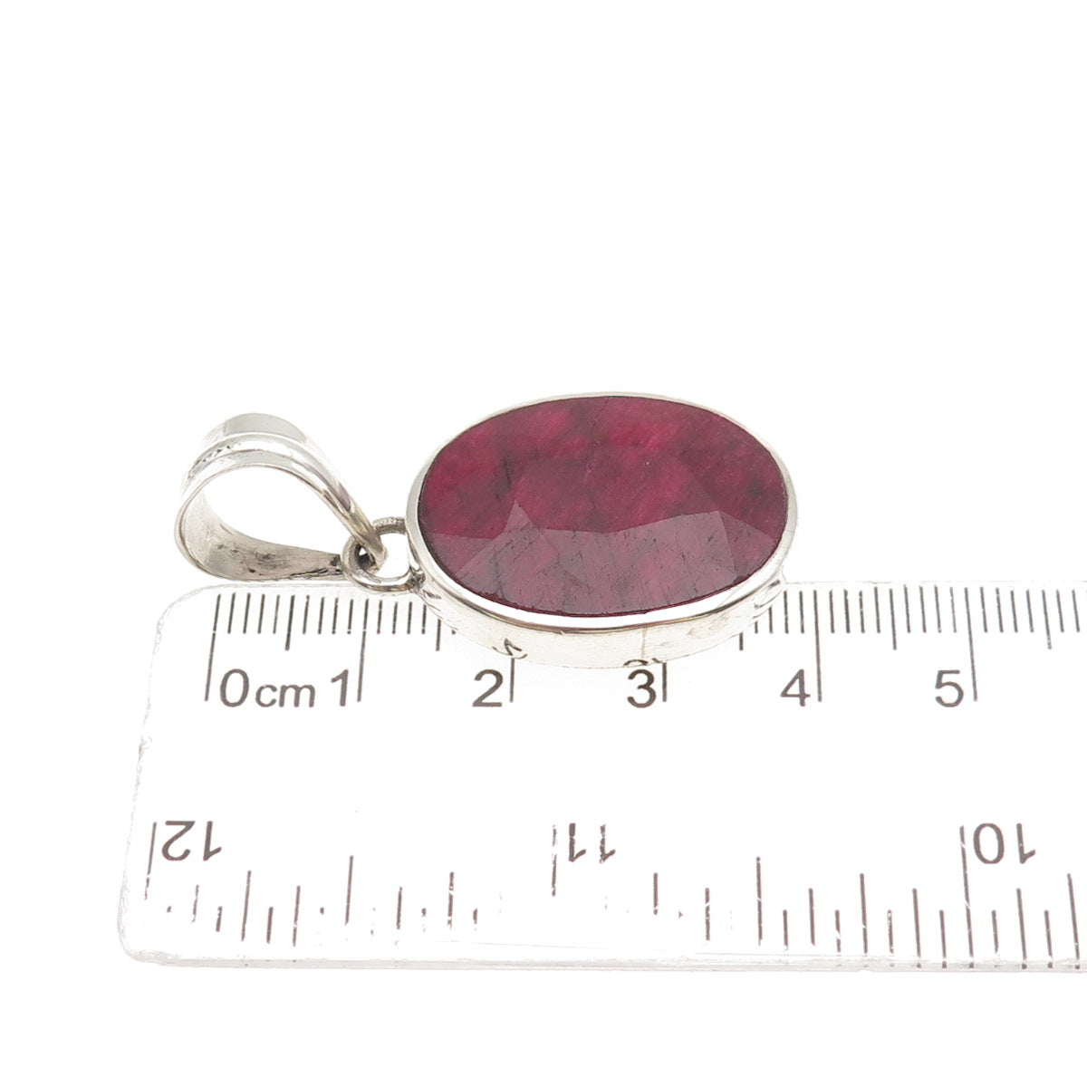 925 Sterling Silver Vintage Real Oval-Cut Ruby Charm Pendant