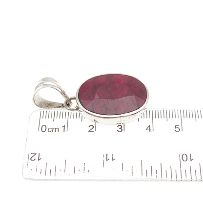 925 Sterling Silver Vintage Real Oval-Cut Ruby Charm Pendant