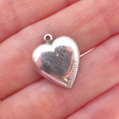 925 Sterling Silver Antique Art Deco Enamel Floral Heart Chatelaine Pendant