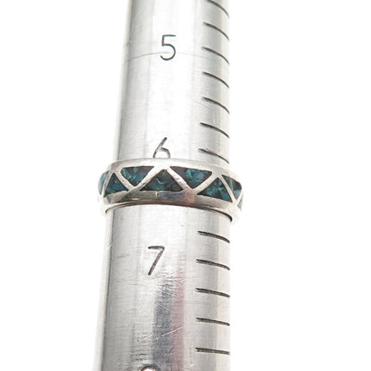 Old Pawn 925 Sterling Silver Vintage Turquoise Inlay Tribal Band Ring Size 6.5