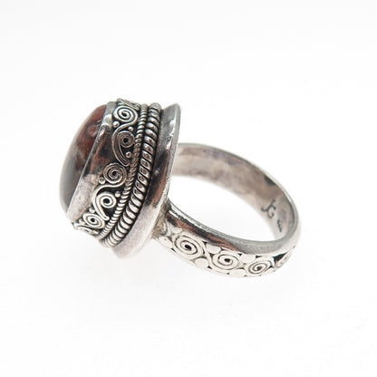 JG JACK GUTSCHNEIDER 925 Sterling Silver Vintage Agate Modernist Ring Size 8.25