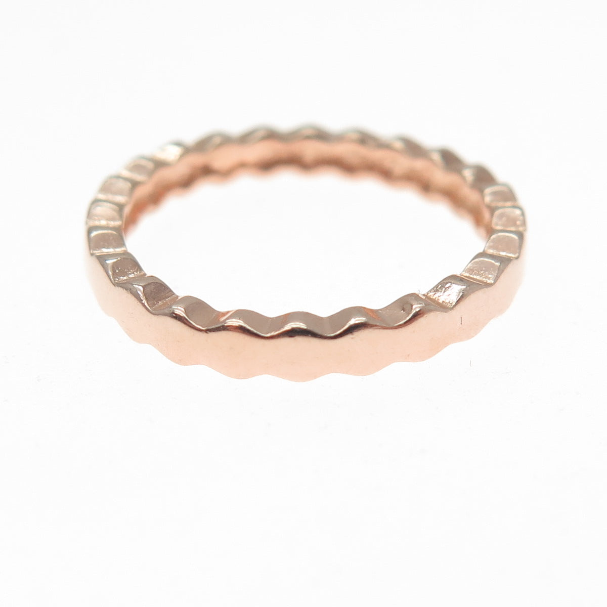 925 Sterling Silver Rose Gold Plated Wavy Band Ring Size 6.75