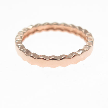 925 Sterling Silver Rose Gold Plated Wavy Band Ring Size 6.75