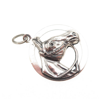Beau 925 Sterling Silver Antique Art Deco Horse Oxidized Charm Pendant