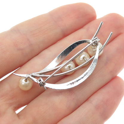 925 Sterling Silver Antique Japan Real Akoya Pearl Floral Pin Brooch