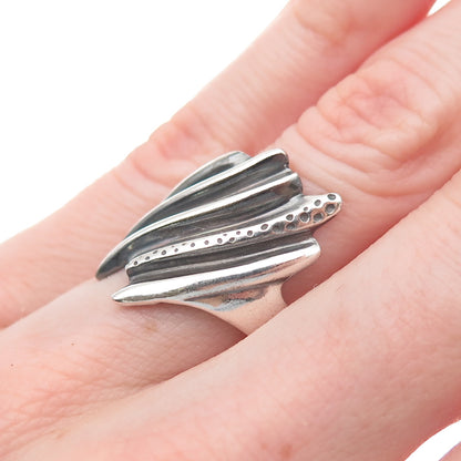 925 Sterling Silver Vintage Modernist Ribbed Oxidized Ring Size 6