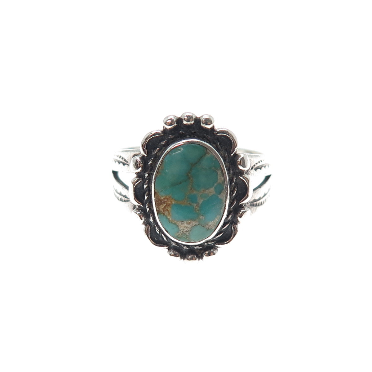Old Pawn 925 Sterling Silver Vintage Southwestern Kingman Turquoise Ring Size 5