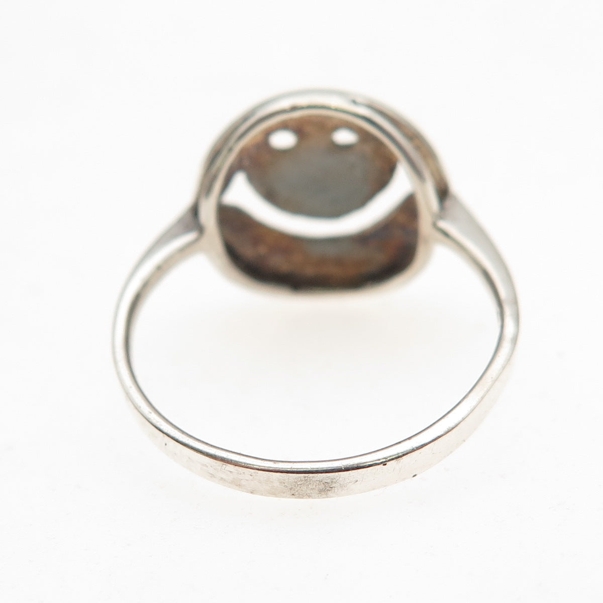 925 Sterling Silver Vintage Smile Face Emoji Ring Size 7.5