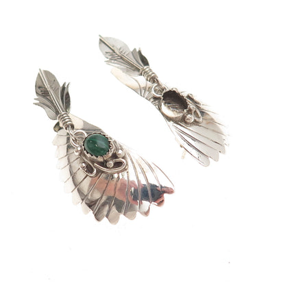 Old Pawn 925 Sterling Silver Vintage Malachite Feather Earrings (missing stone)