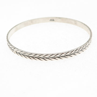 Beau 925 Sterling Silver Antique Art Deco Laurel Oxidized Bangle Bracelet 8"