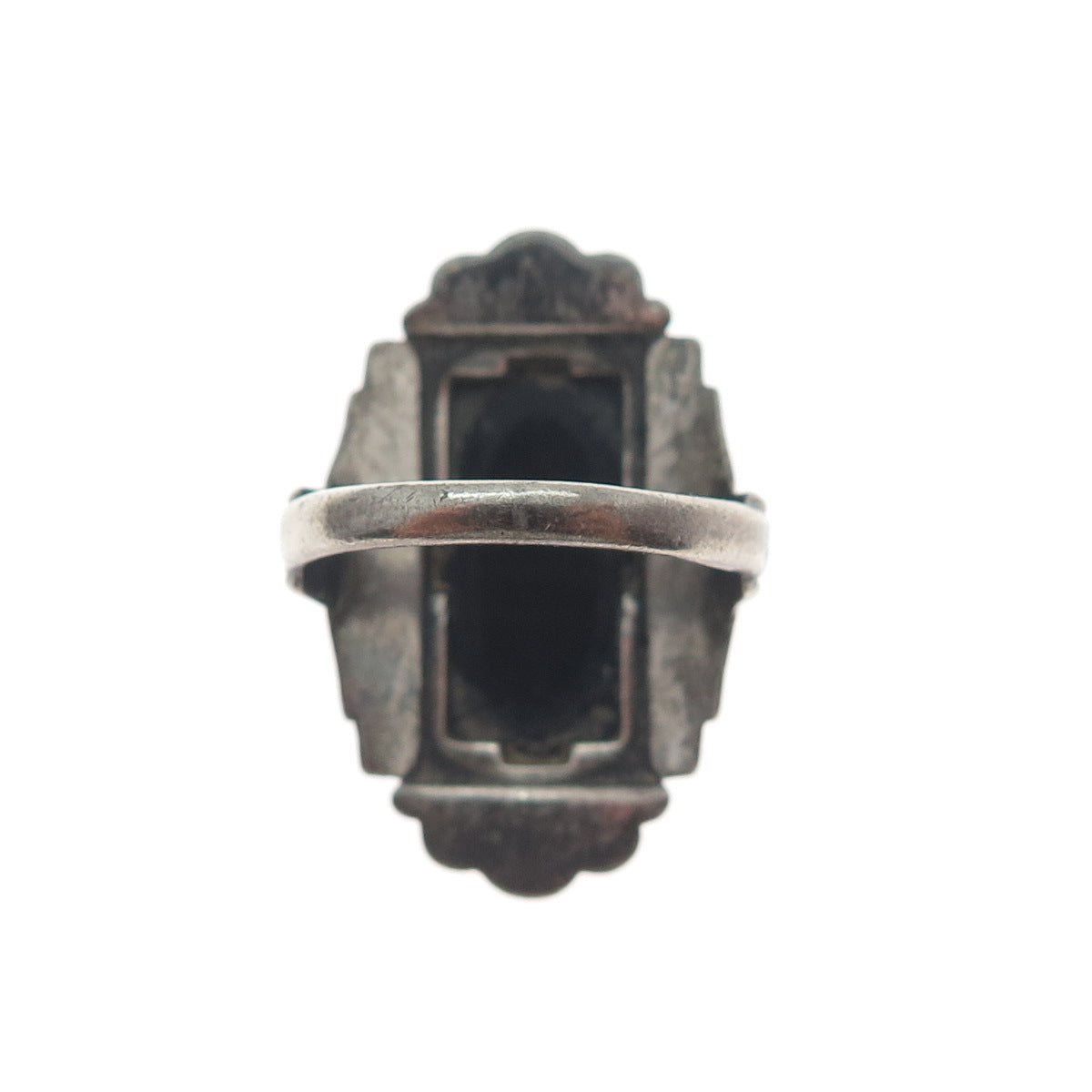 UNCAS Sterling Silver Antique Art Deco Real Black Onyx Marcasite Ring Size 2.75