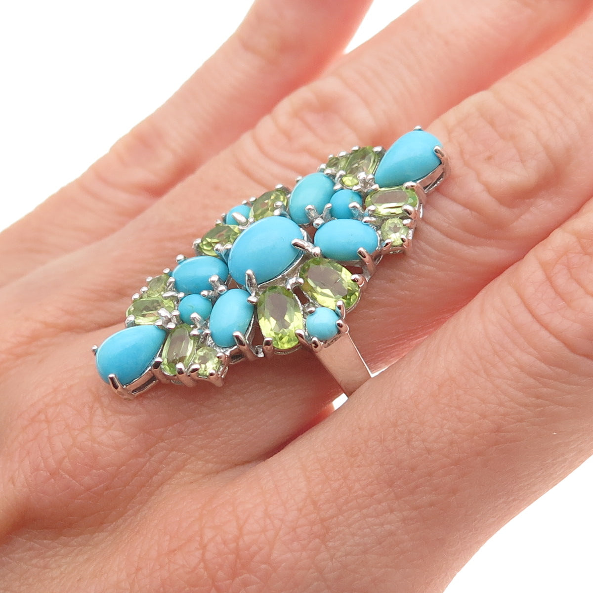 Chapal Zenray 925 Sterling Real Sleeping Beauty Turquoise Peridot Ring Size 8.25