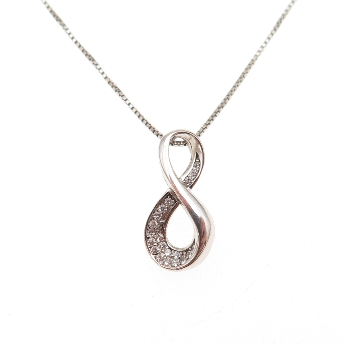 925 Sterling Silver Round-Cut C Z Infinity Box Chain Necklace 18"