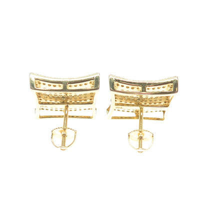 925 Sterling Silver Gold Plated Round-Cut C Z Princess Square Stud Earrings