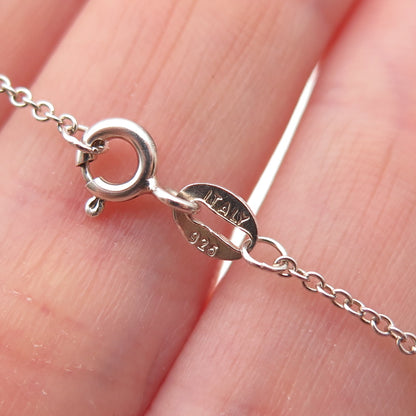 925 Sterling Silver Real Round-Cut Diamond Heart Cable Chain Necklace 18"