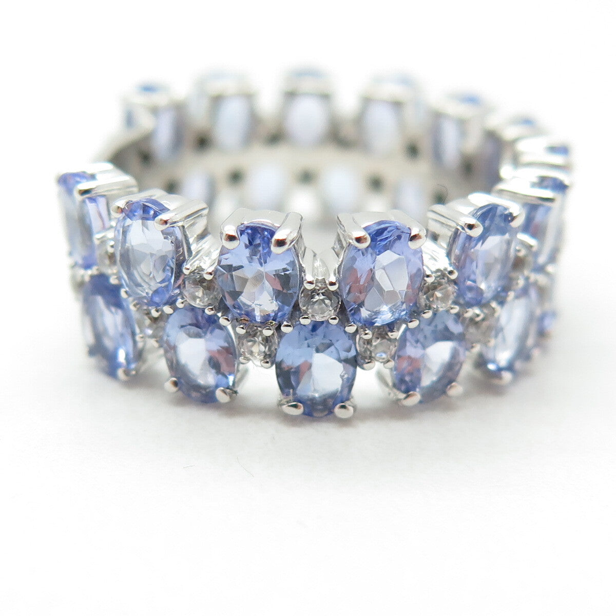 DSMK 925 Sterling Silver Oval-Cut Tanzanite & White Topaz Gem Ring Size 7.25