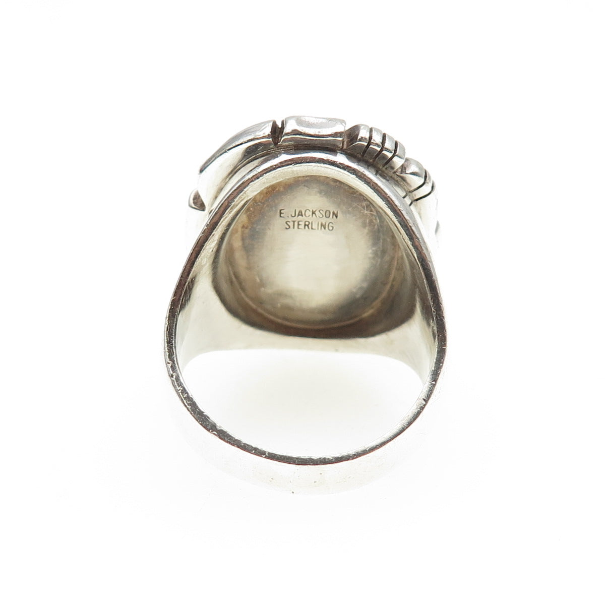 E. Jackson Old Pawn 925 Sterling Silver Vintage Rainbow Calsilica Ring Size 9.75