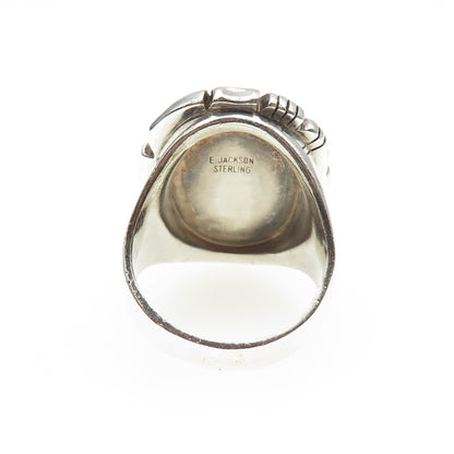 E. Jackson Old Pawn 925 Sterling Silver Vintage Rainbow Calsilica Ring Size 9.75