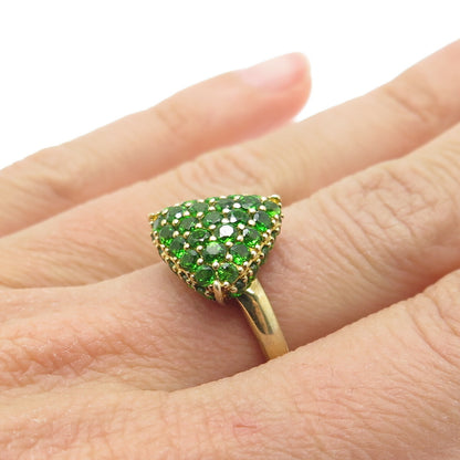 DSMK 925 Sterling Silver Gold Plated Real Peridot Gem Triangle Ring Size 7.25