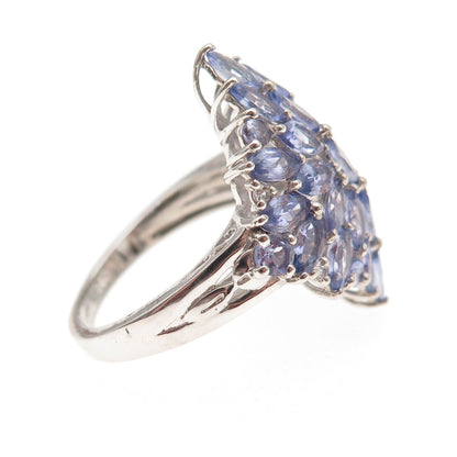Chuck Clemency 925 Sterling Silver Real Tanzanite & White Topaz Ring Size 8.25