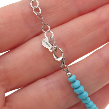 Tehya Oyama 925 Sterling Real Sleeping Beauty Turquoise Beaded Necklace 18-20"