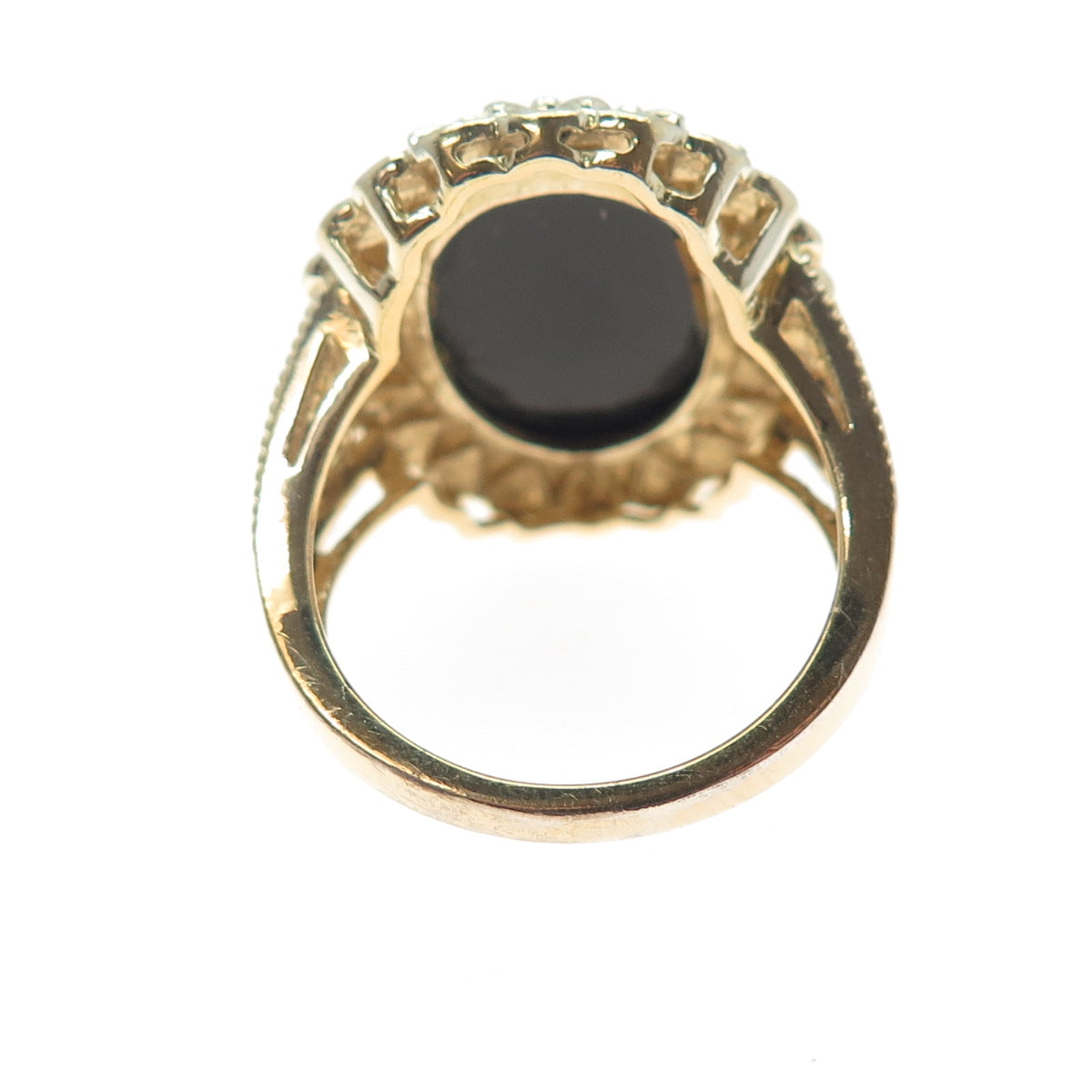 HN HENG NGAI Sterling Silver Gold Plated Vintage Real Black Onyx Ring Size 9.25