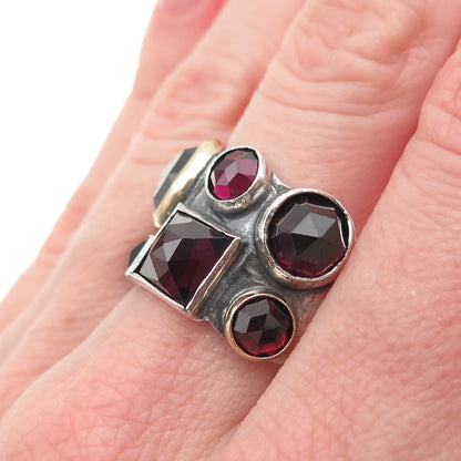 YAM Michal Yuval Sterling 14K Gold Vintage Israel Real Red Garnet Ring Size 9.25