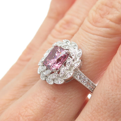 ESPO JOSEPH ESPOSITO 925 Sterling Silver Pink & White C Z Laurel Ring Size 7.25