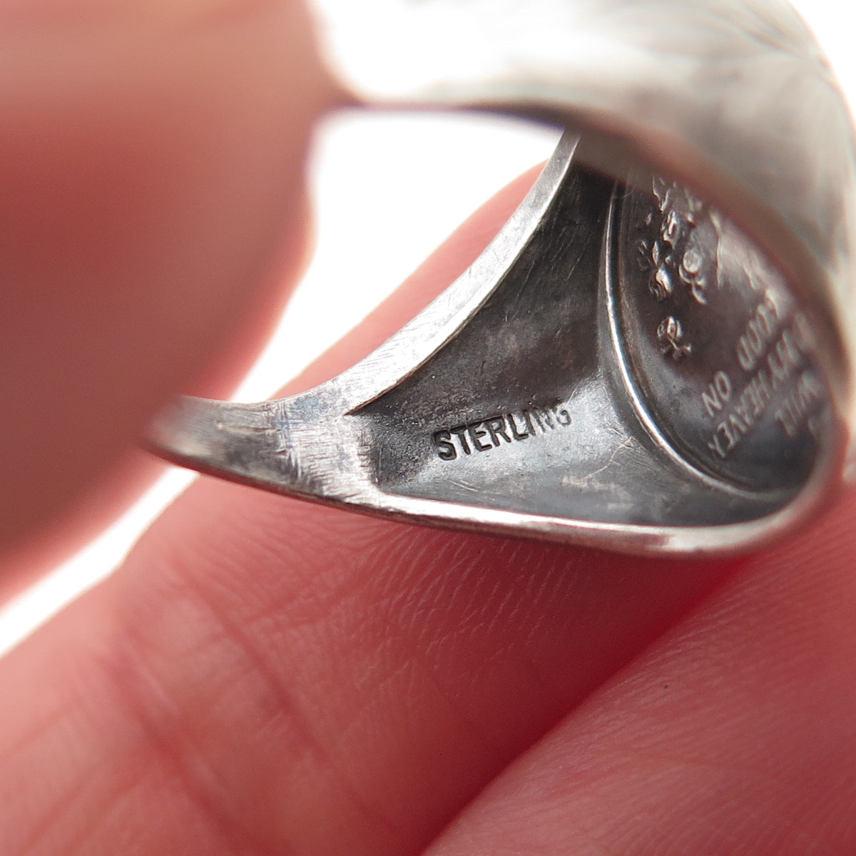 925 Sterling Silver Antique Art Deco St. Teresa Signet Ring Size 5.5 (cut shank)