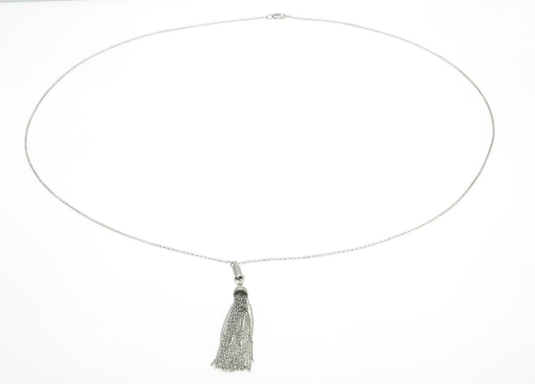 925 Sterling Silver Tassel Rolo Chain Necklace 28"