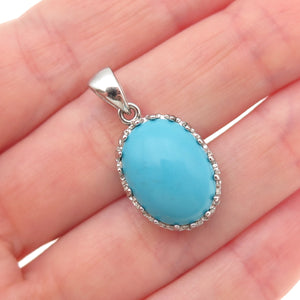 925 Sterling Silver Real Cabochon Turquoise Charm Pendant