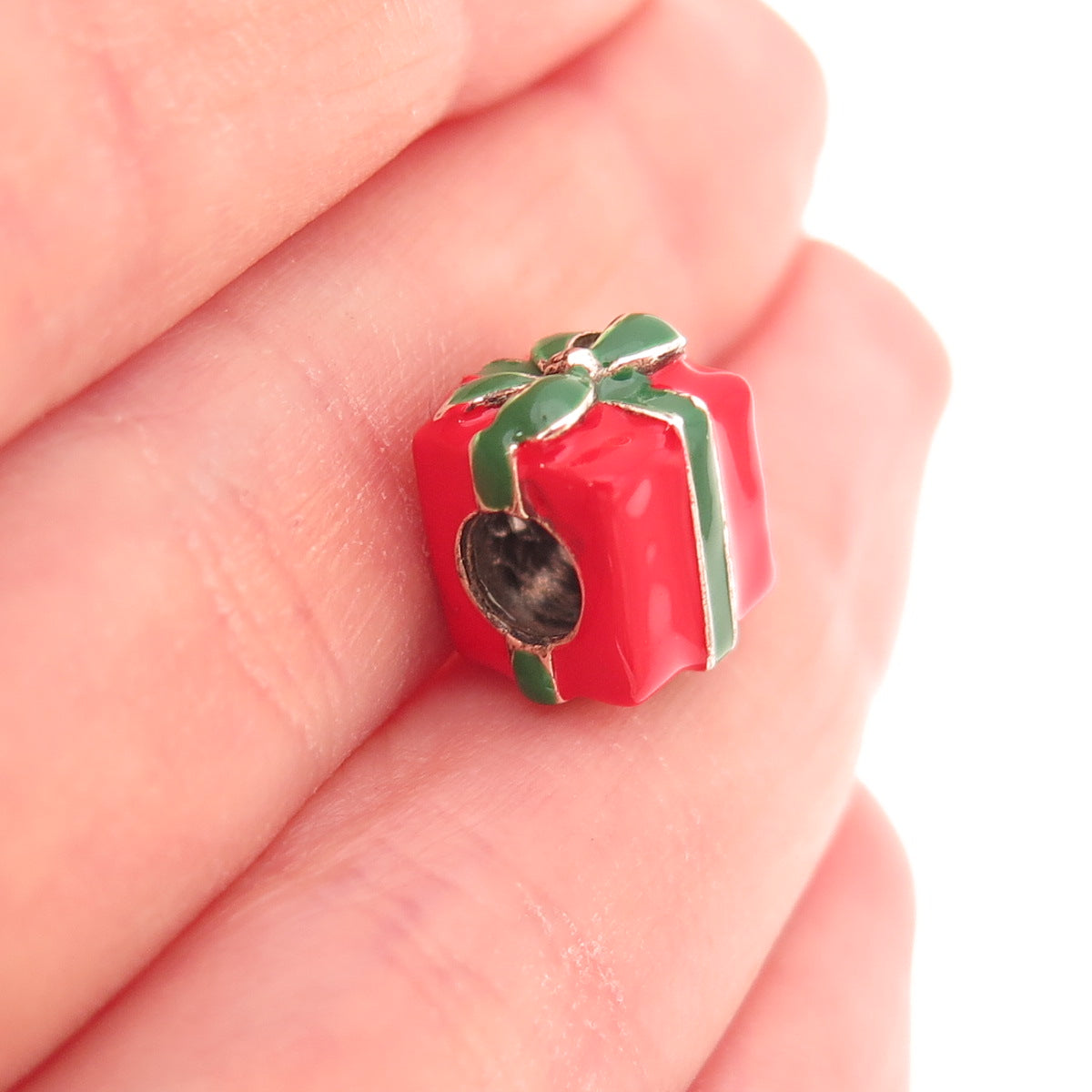 925 Sterling Silver Enamel Present Box Slide Bead Charm