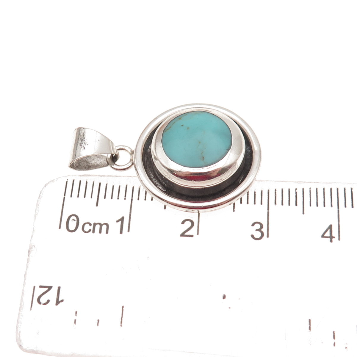 925 Sterling Silver Vintage Mexico Real Turquoise Modernist Charm Pendant