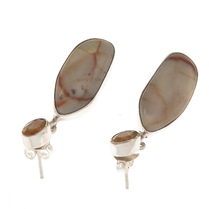 Geneva Apachito Navajo Old Pawn Sterling Silver Vintage Jasper Citrine Earrings