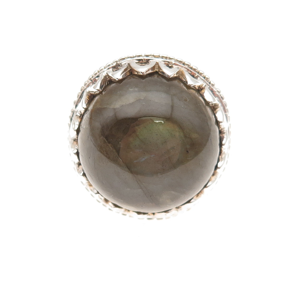 925 Sterling Silver Real Labradorite Crown Ring Size 6.5